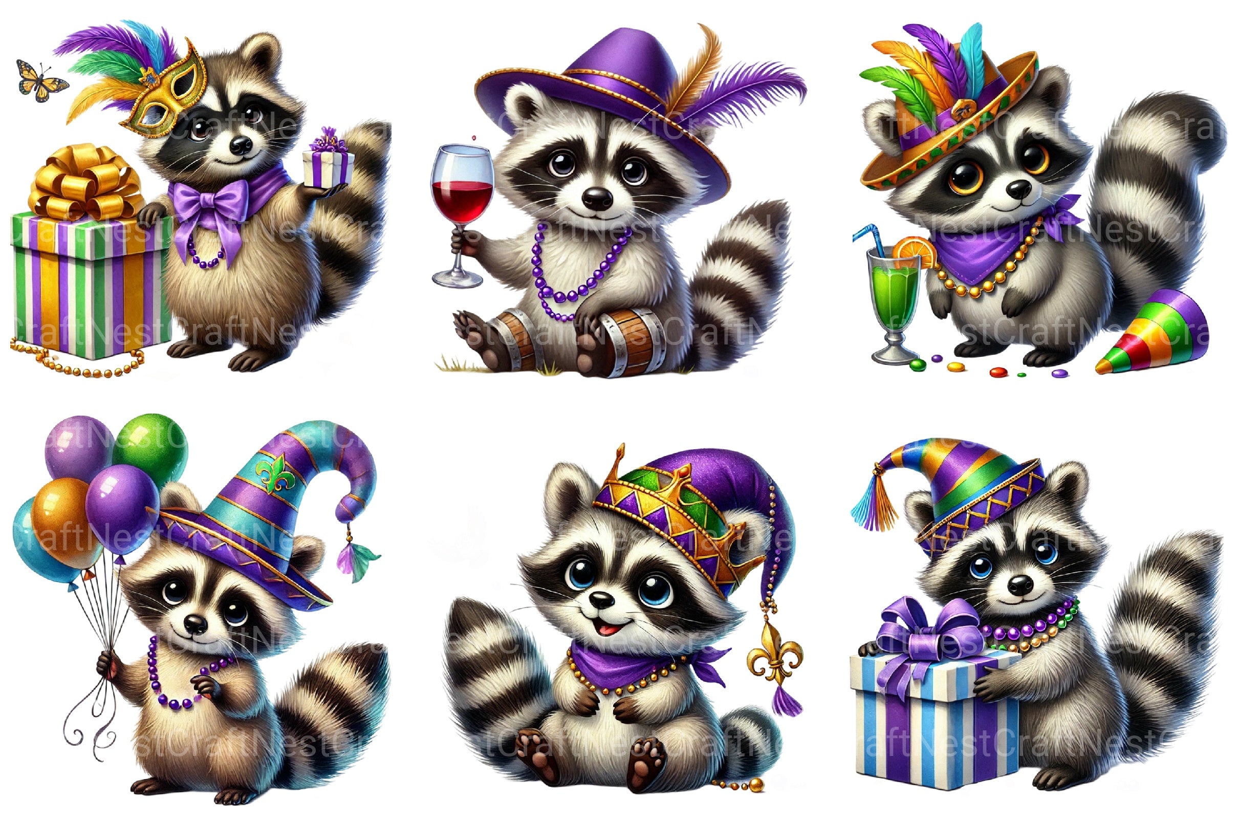 Mardi Gras Raccoon Clipart Bundle 1 - CraftNest - Digital Crafting and Art