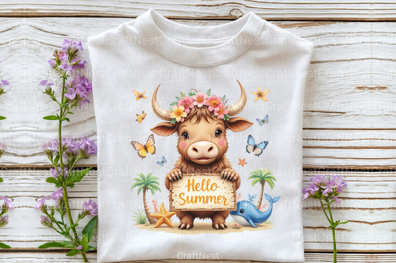 Summer Highland Cow Clipart Bundle 13 - CraftNest - Digital Crafting and Art