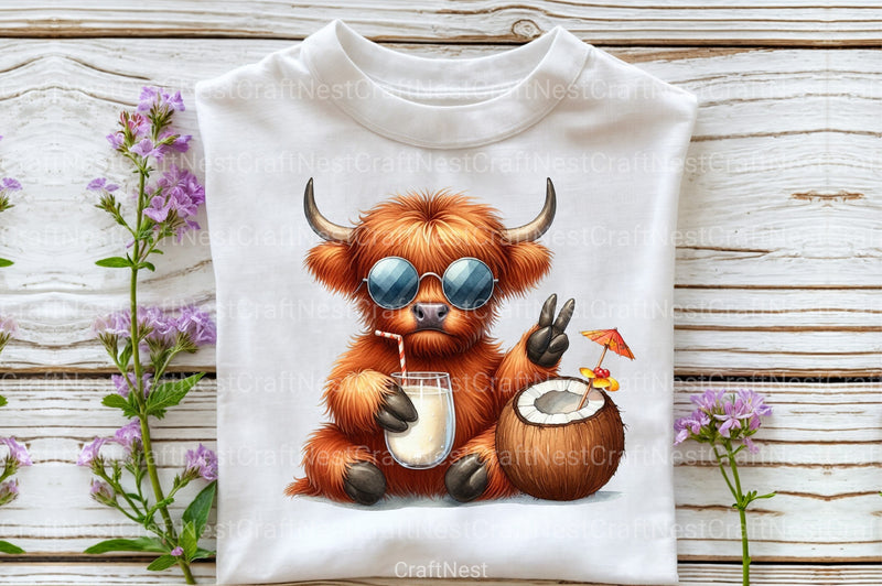 Summer Highland Cow Clipart Bundle 10 - CraftNest - Digital Crafting and Art