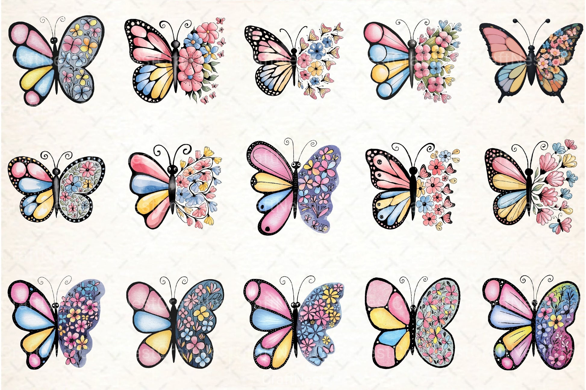 Floral Butterfly Clipart Bundle 1 - CraftNest - Digital Crafting and Art