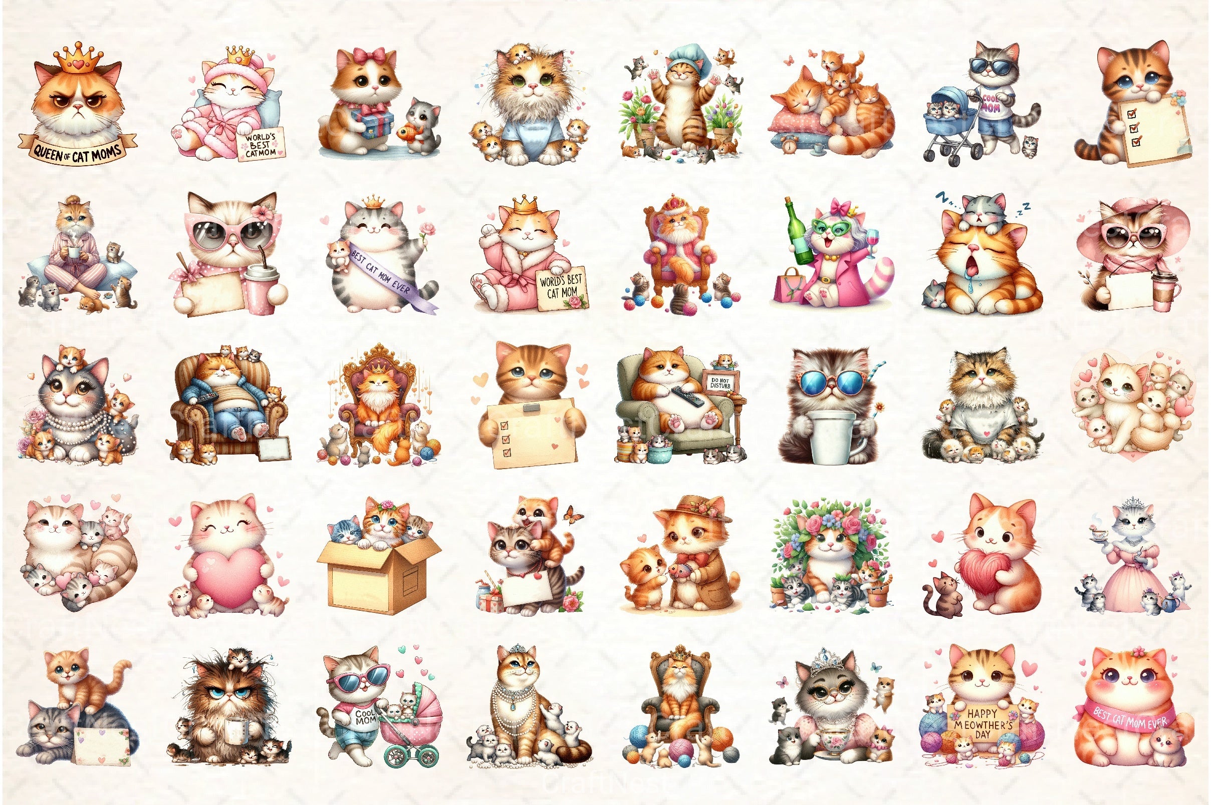 Funny Cat Mother's Day Clipart Bundle - CraftNest - Digital Crafting and Art