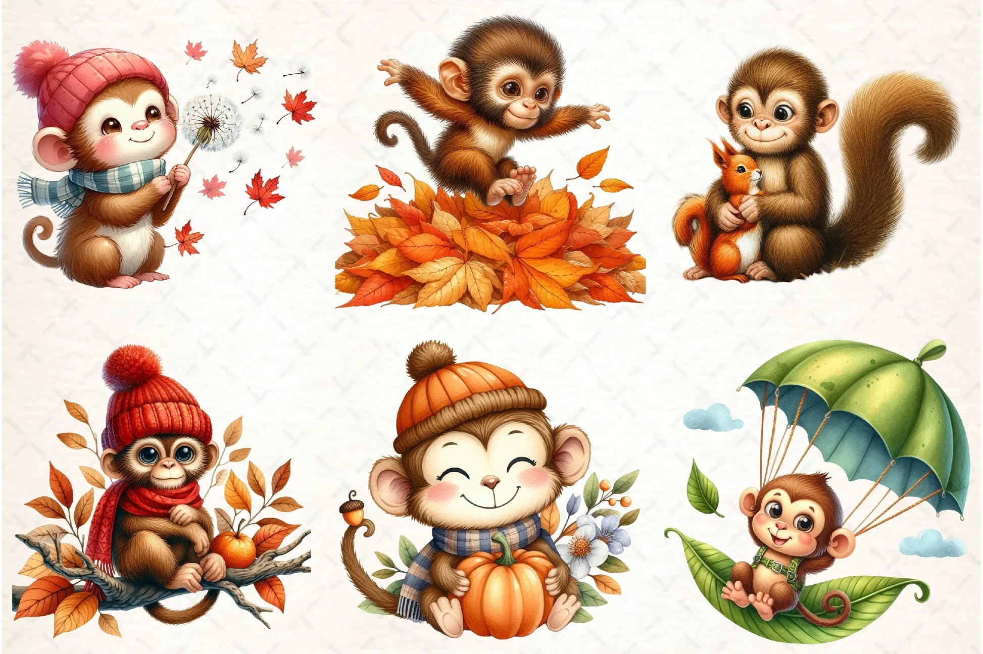 Cute Autumn Monkey Clipart Bundle - CraftNest - Digital Crafting and Art