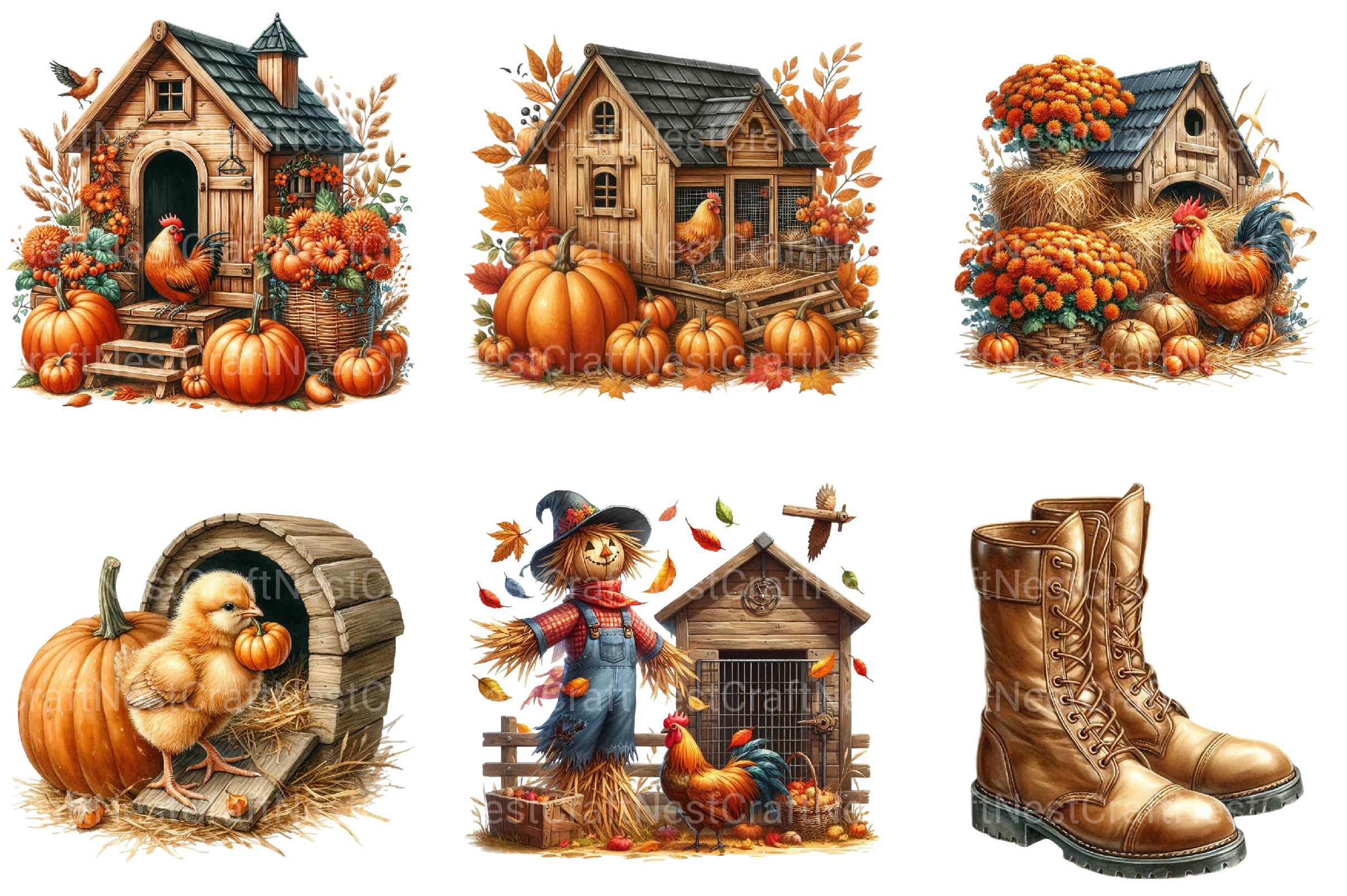 Autumn Chicken Coop Clipart - CraftNest - Digital Crafting and Art