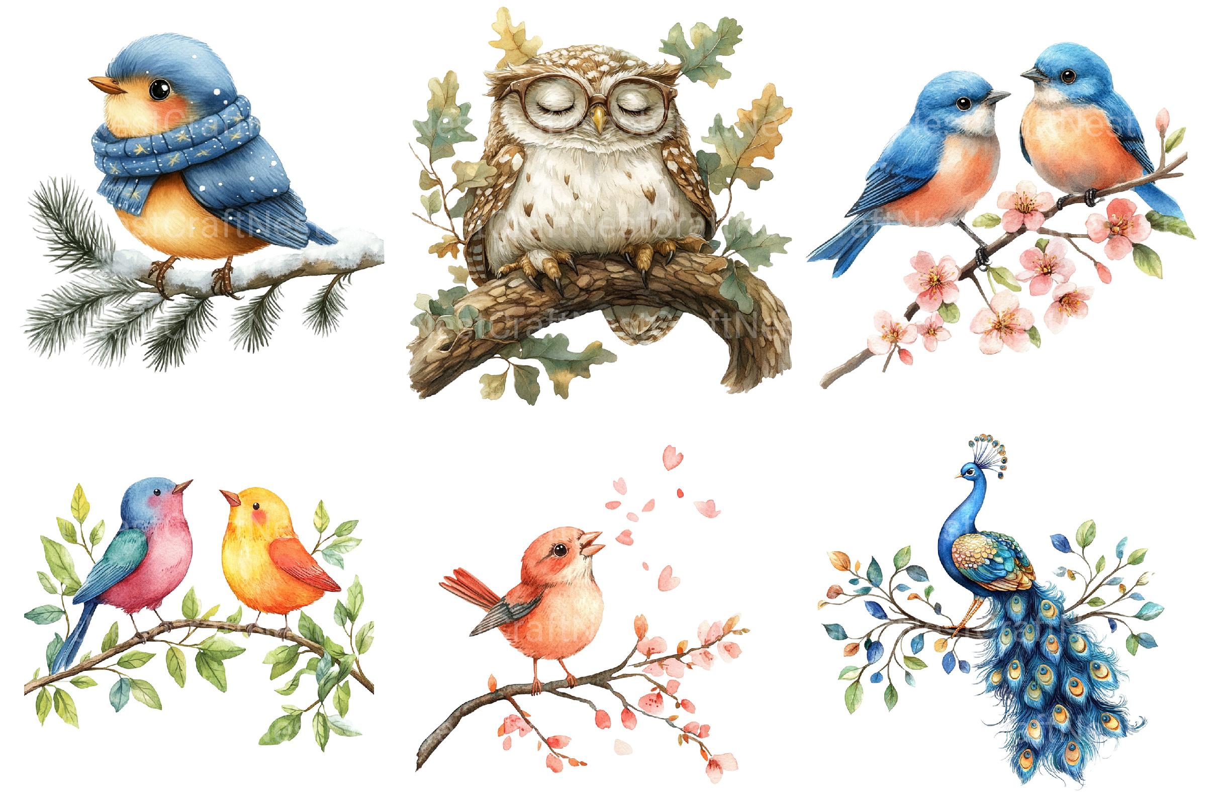 Cute Birds on Branch Clipart - CraftNest - Digital Crafting and Art