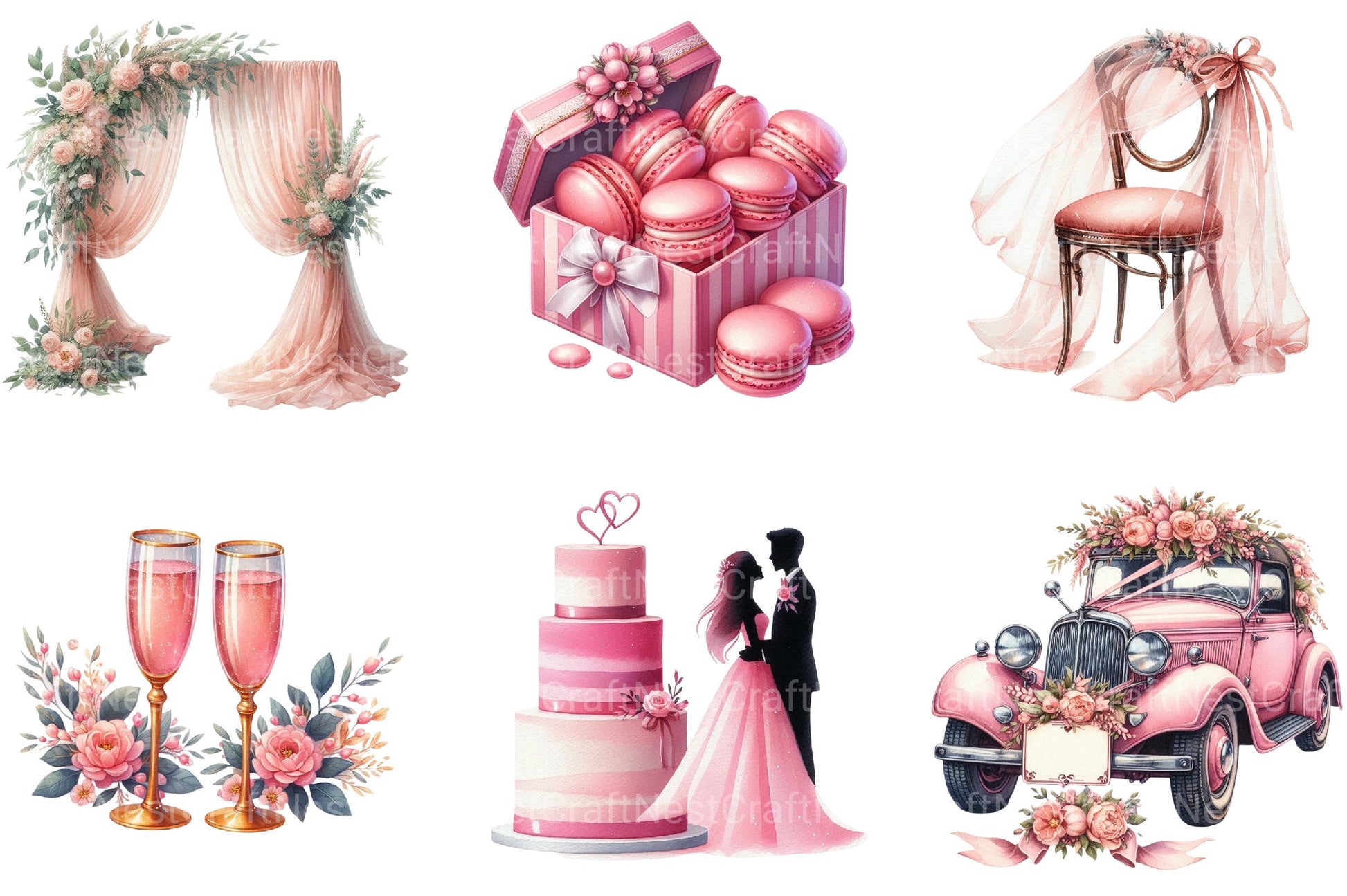 Romantic Pink Wedding Clipart - CraftNest - Digital Crafting and Art