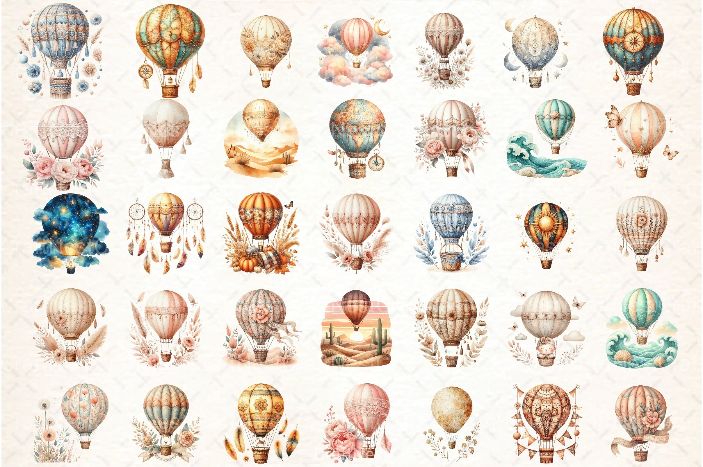 Boho Hot Air Balloons Clipart Bundle - CraftNest - Digital Crafting and Art