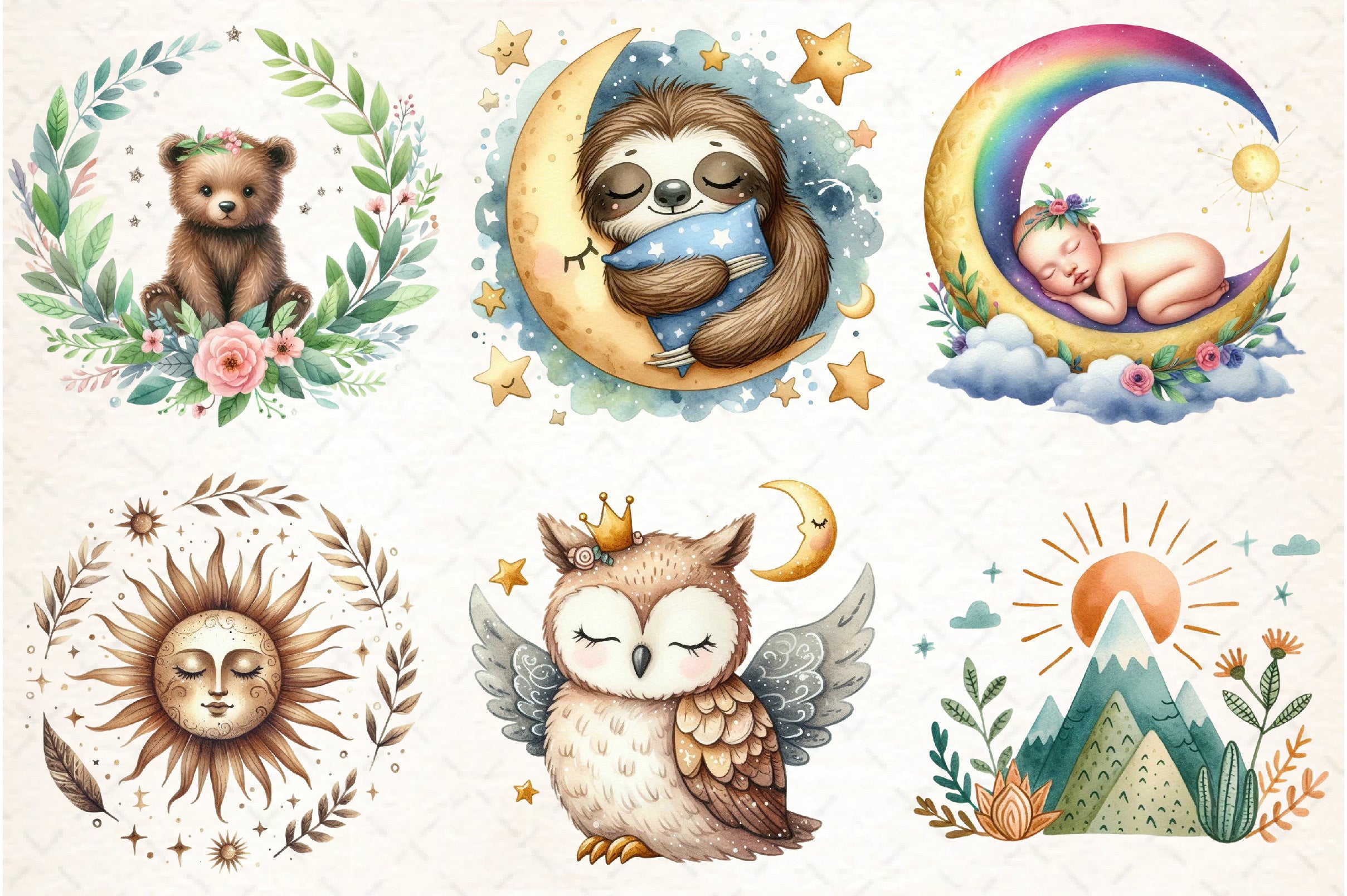 Boho Baby Doodle Clipart Bundle