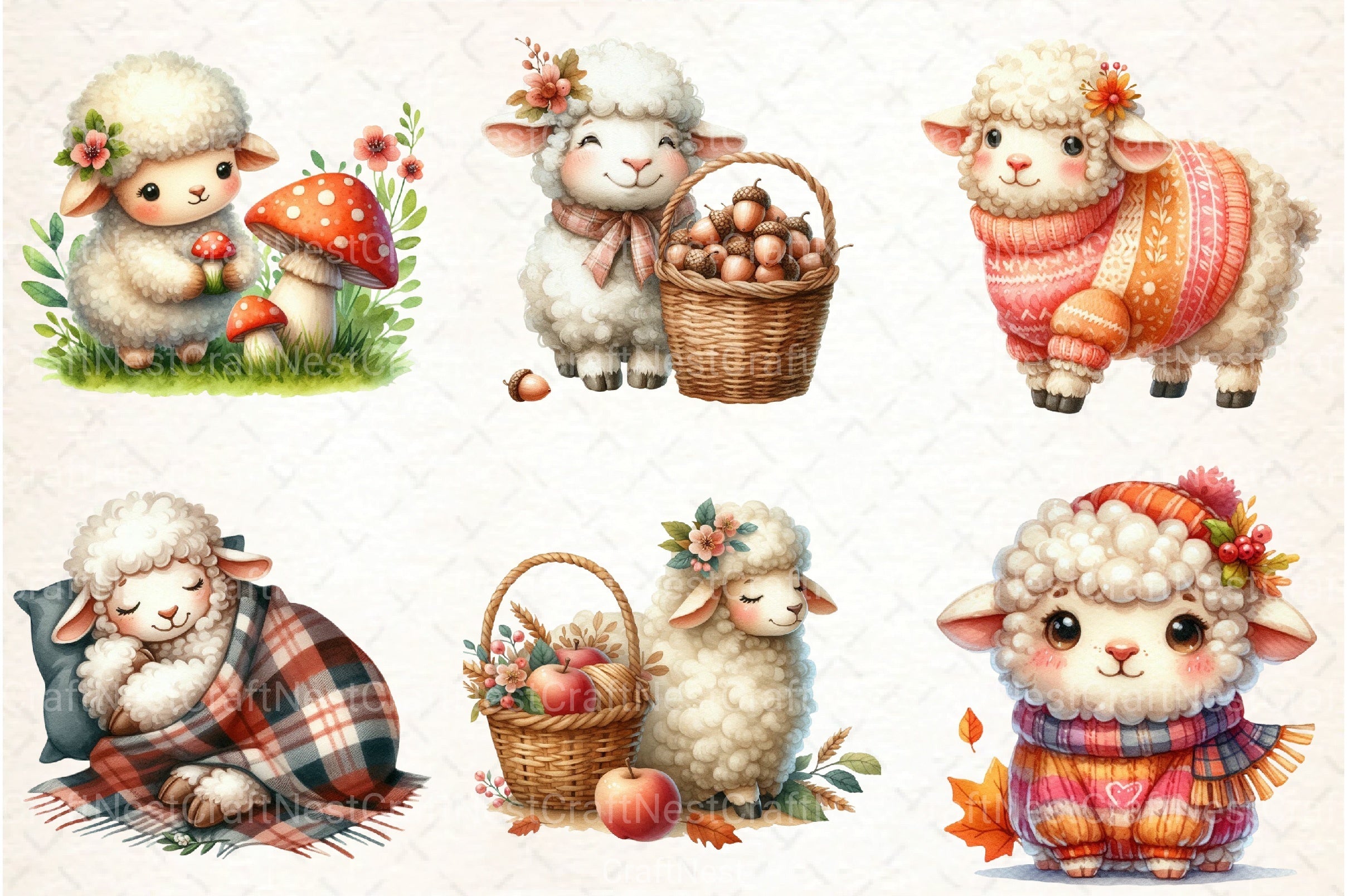Cute Autumn Sheep Clipart Bundle 12 - CraftNest - Digital Crafting and Art
