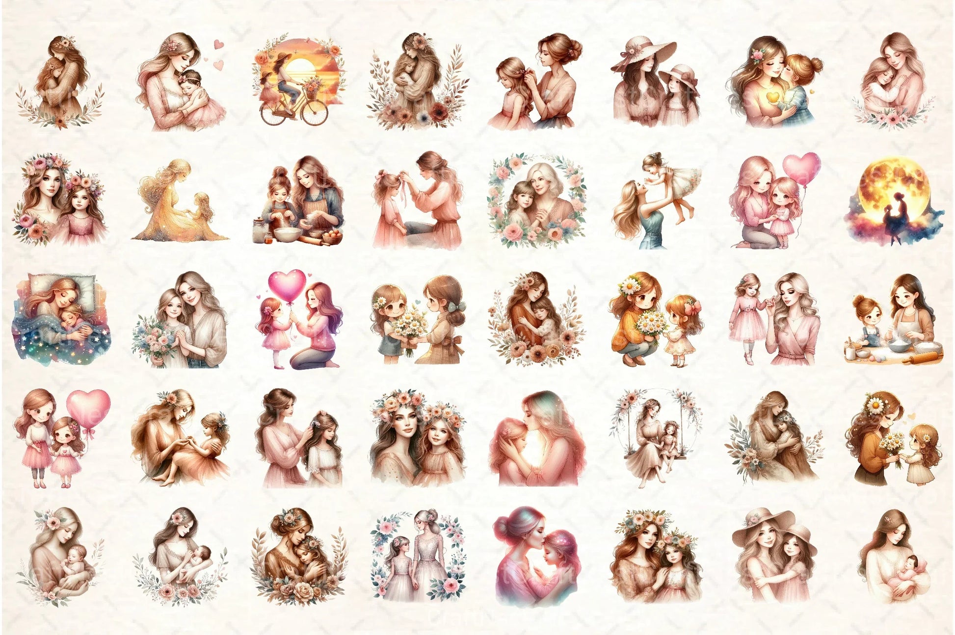 Mother's Day Mum and Daughter Clipart Bundle - CraftNest - Digital Crafting and Art