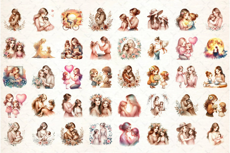 Mother's Day Mum and Daughter Clipart Bundle - CraftNest - Digital Crafting and Art