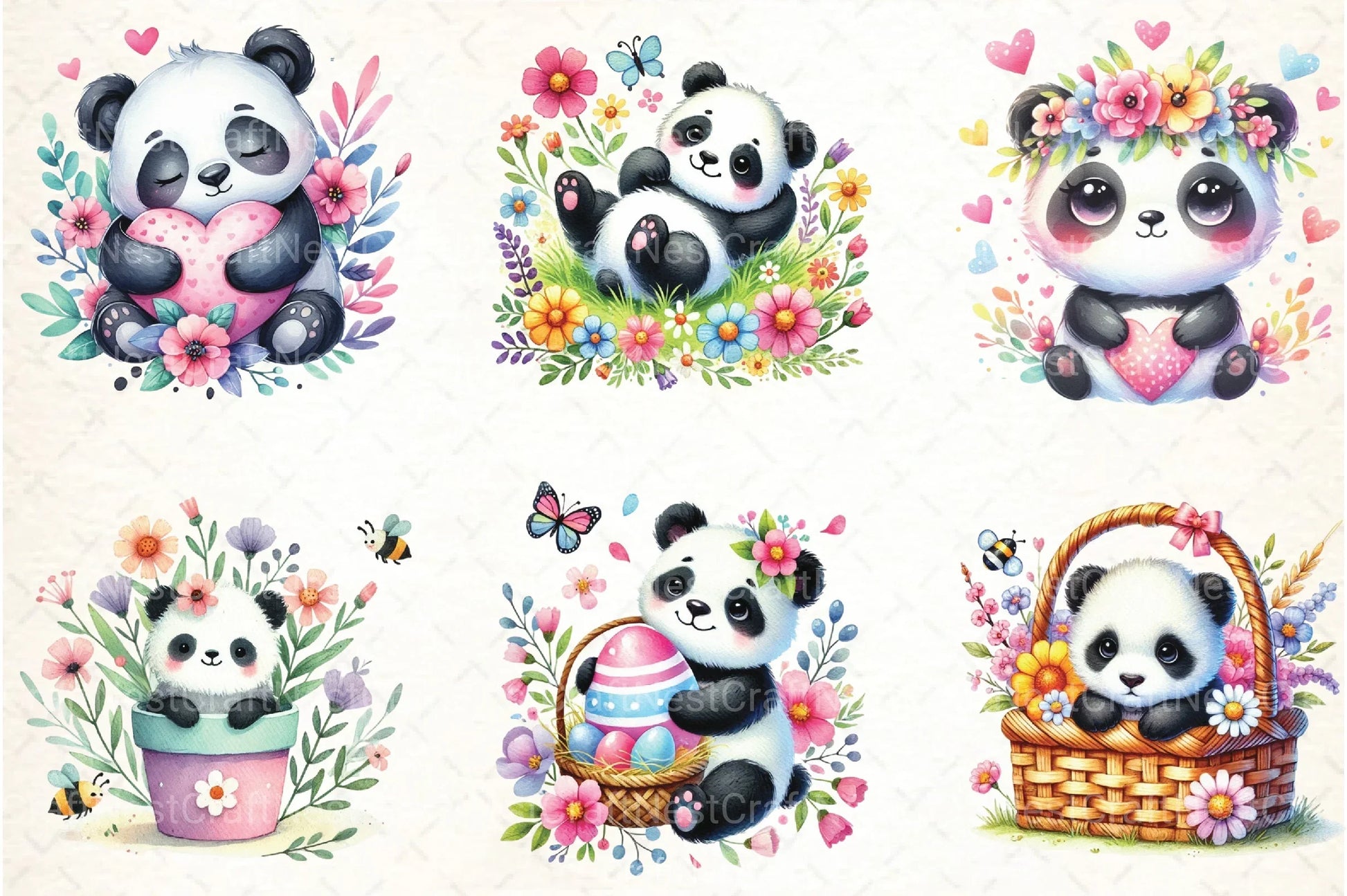 Cute Spring Panda Clipart Bundle 99 - CraftNest - Digital Crafting and Art
