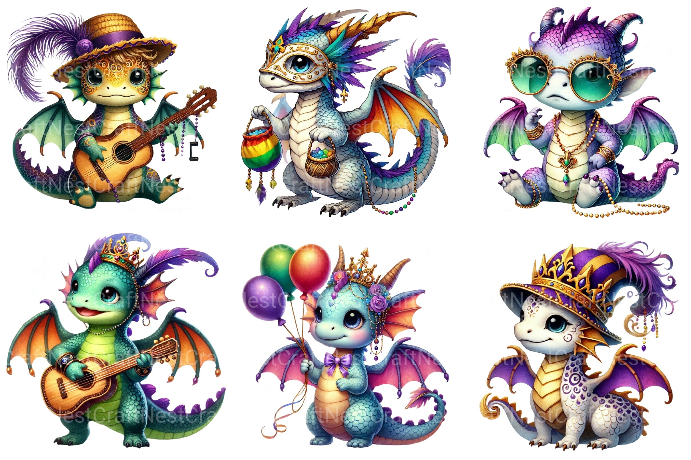 Mardi Gras Baby Dragon Clipart Bundle 2 - CraftNest - Digital Crafting and Art