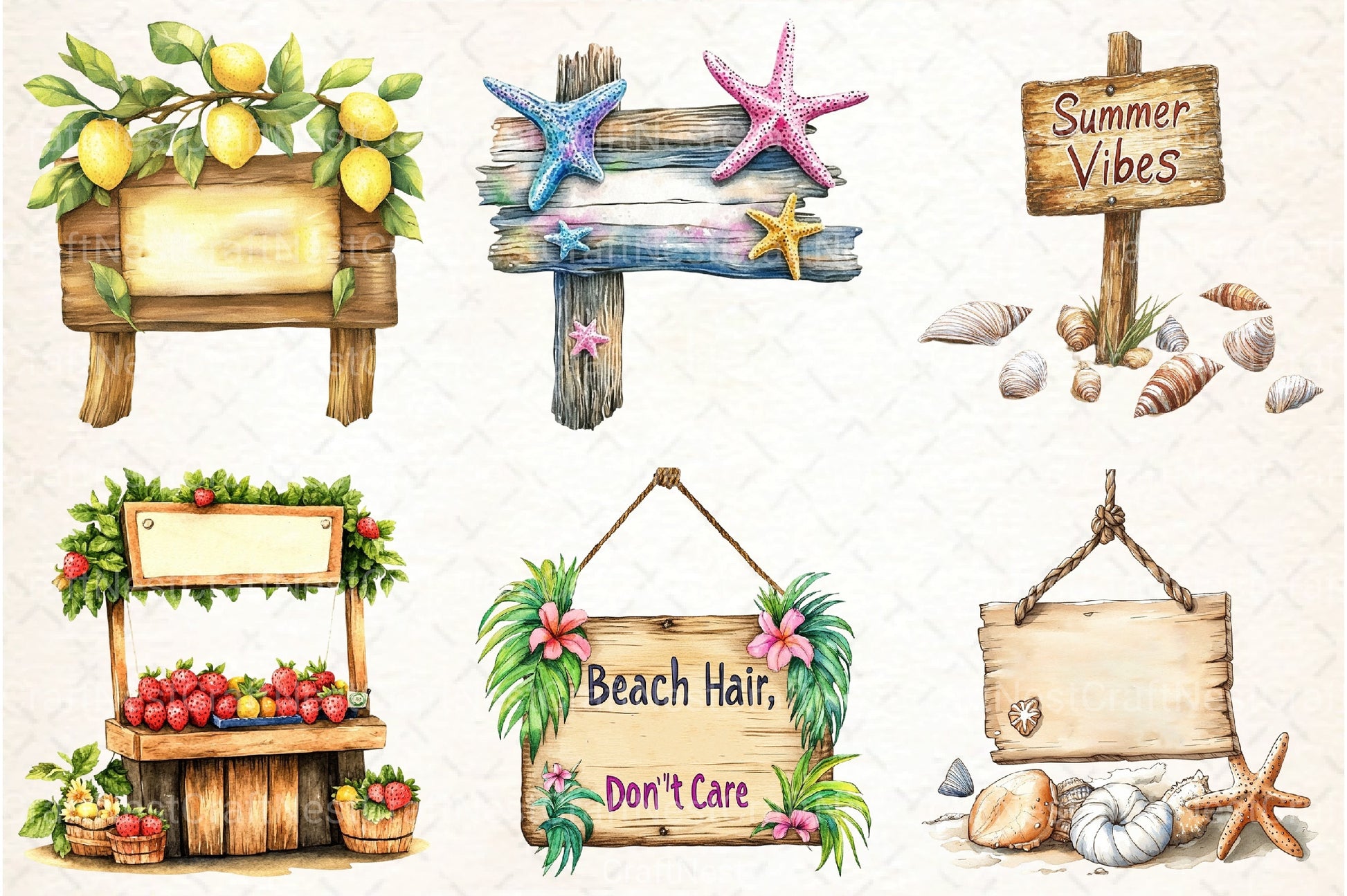 Summer Day Wooden Sign Clipart Bundle 1 - CraftNest - Digital Crafting and Art