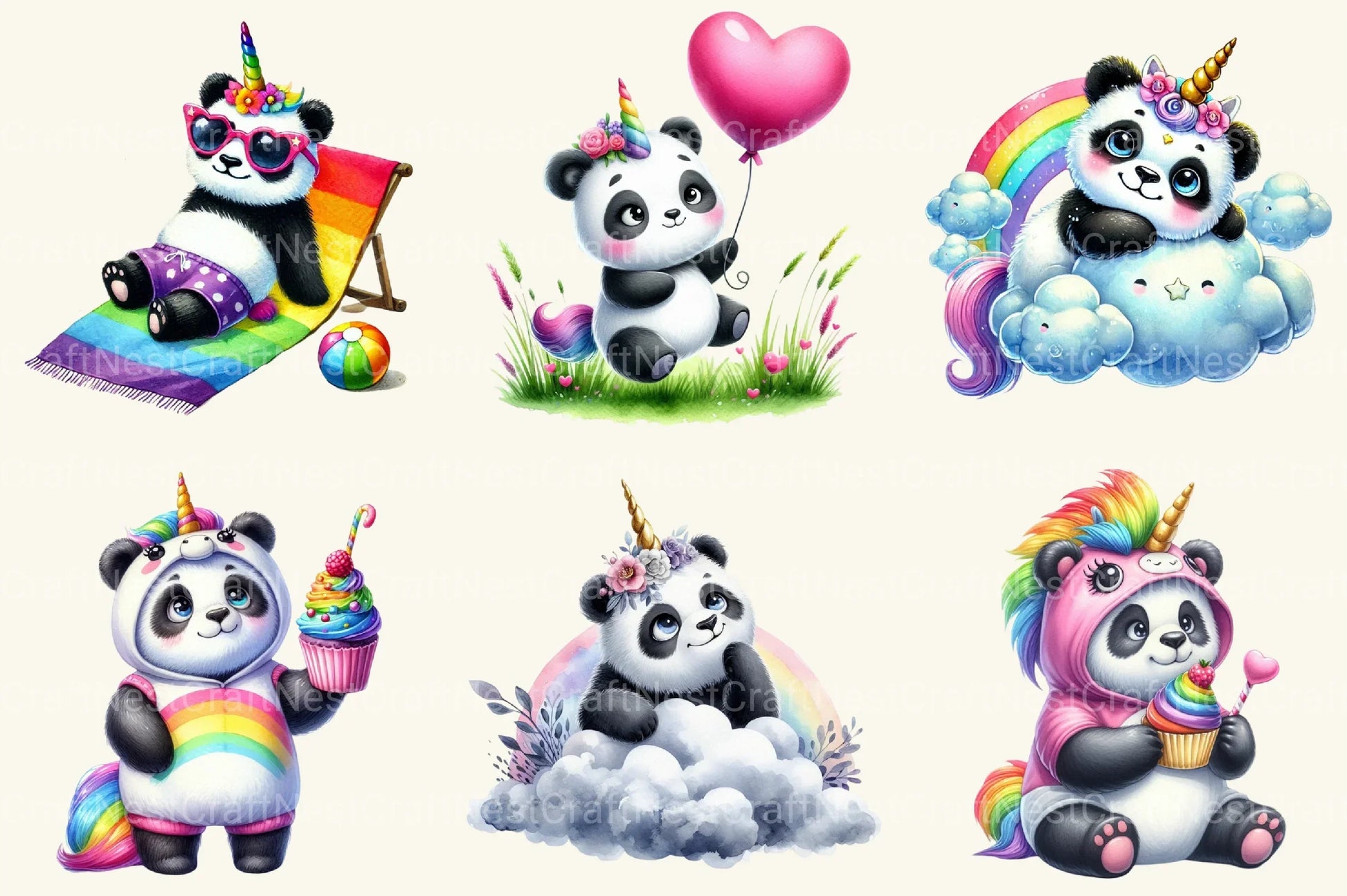 Unicorn Panda Clipart Bundle 1 - CraftNest - Digital Crafting and Art