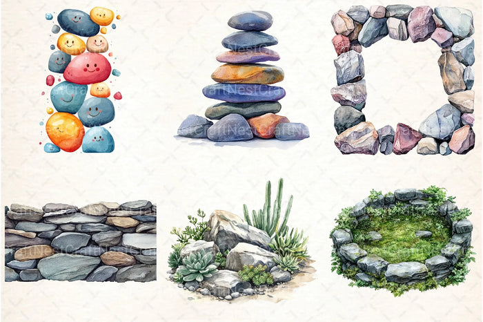 Rock Borders Clipart Bundle