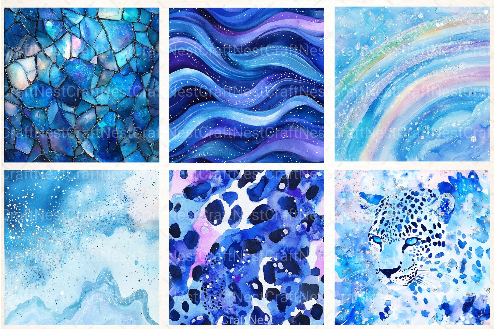 Blue Holographic Glitter Digital Paper - CraftNest - Digital Crafting and Art