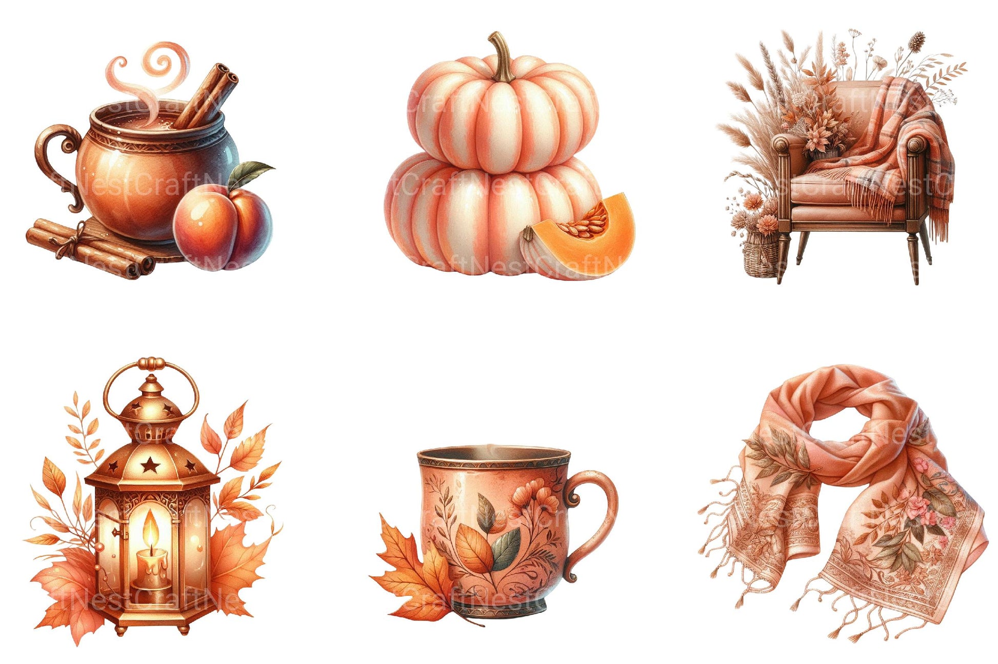 Peach Colored Autumn Clipart - CraftNest - Digital Crafting and Art