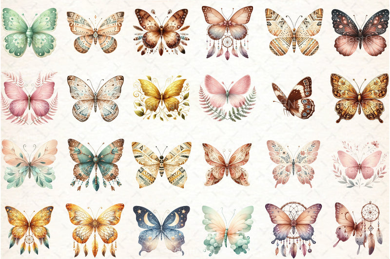 Boho Butterfly Clipart Bundle - CraftNest - Digital Crafting and Art