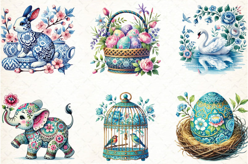 Blue Chinoiserie Spring Clipart Bundle - CraftNest - Digital Crafting and Art