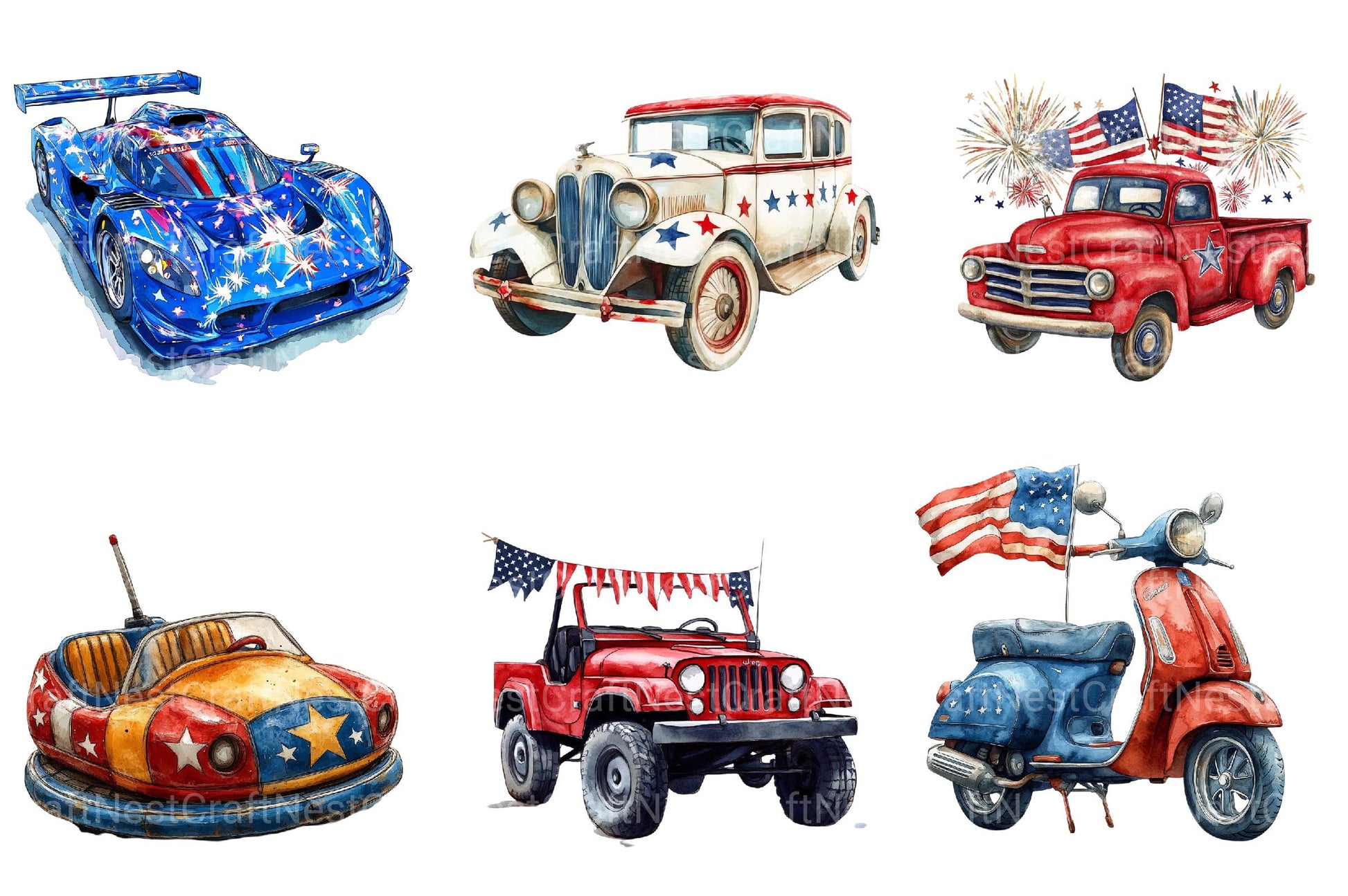 4th of July Car Clipart - CraftNest - Digital Crafting and Art