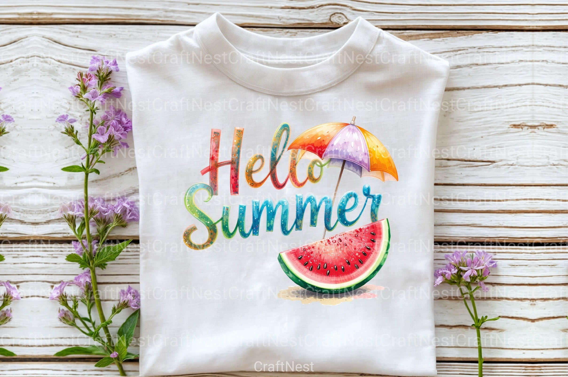 Watercolor Hello Summer Clipart Bundle - CraftNest - Digital Crafting and Art