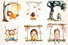 Cute Girl on Swing Clipart Bundle - CraftNest - Digital Crafting and Art
