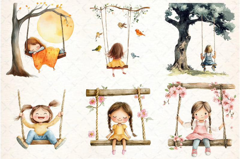 Cute Girl on Swing Clipart Bundle - CraftNest - Digital Crafting and Art