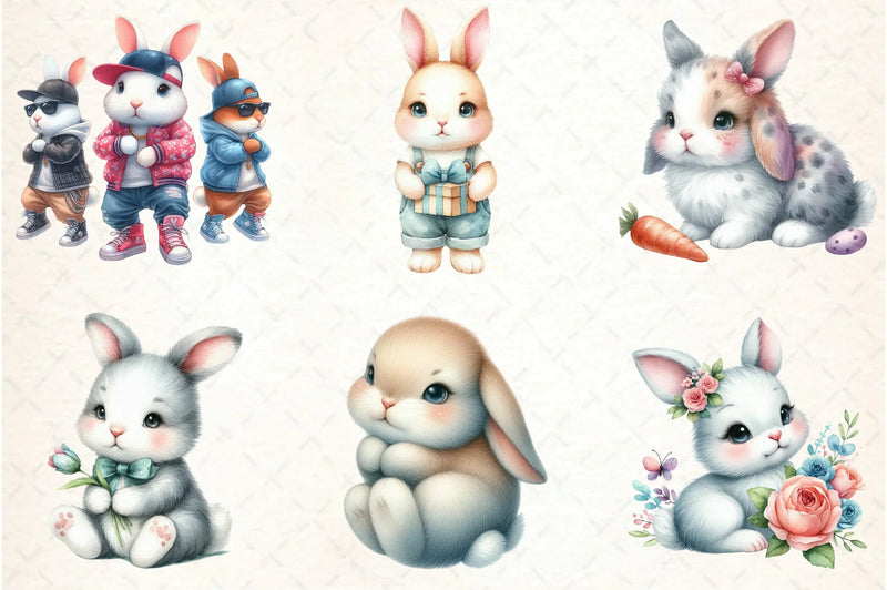 Cute Bunny Clipart Bundle Set - CraftNest - Digital Crafting and Art