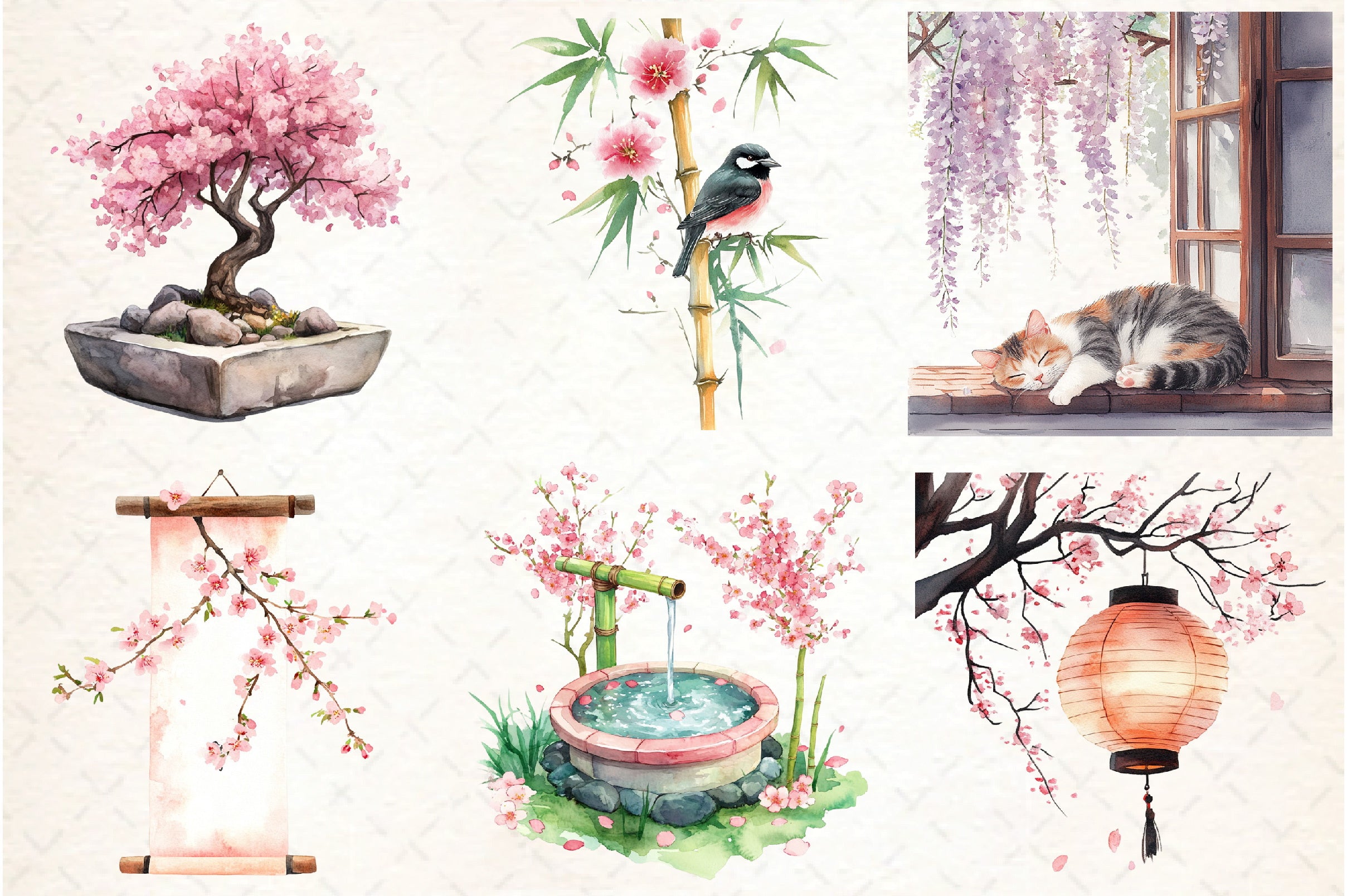 Japanese Spring Garden Clipart Bundle