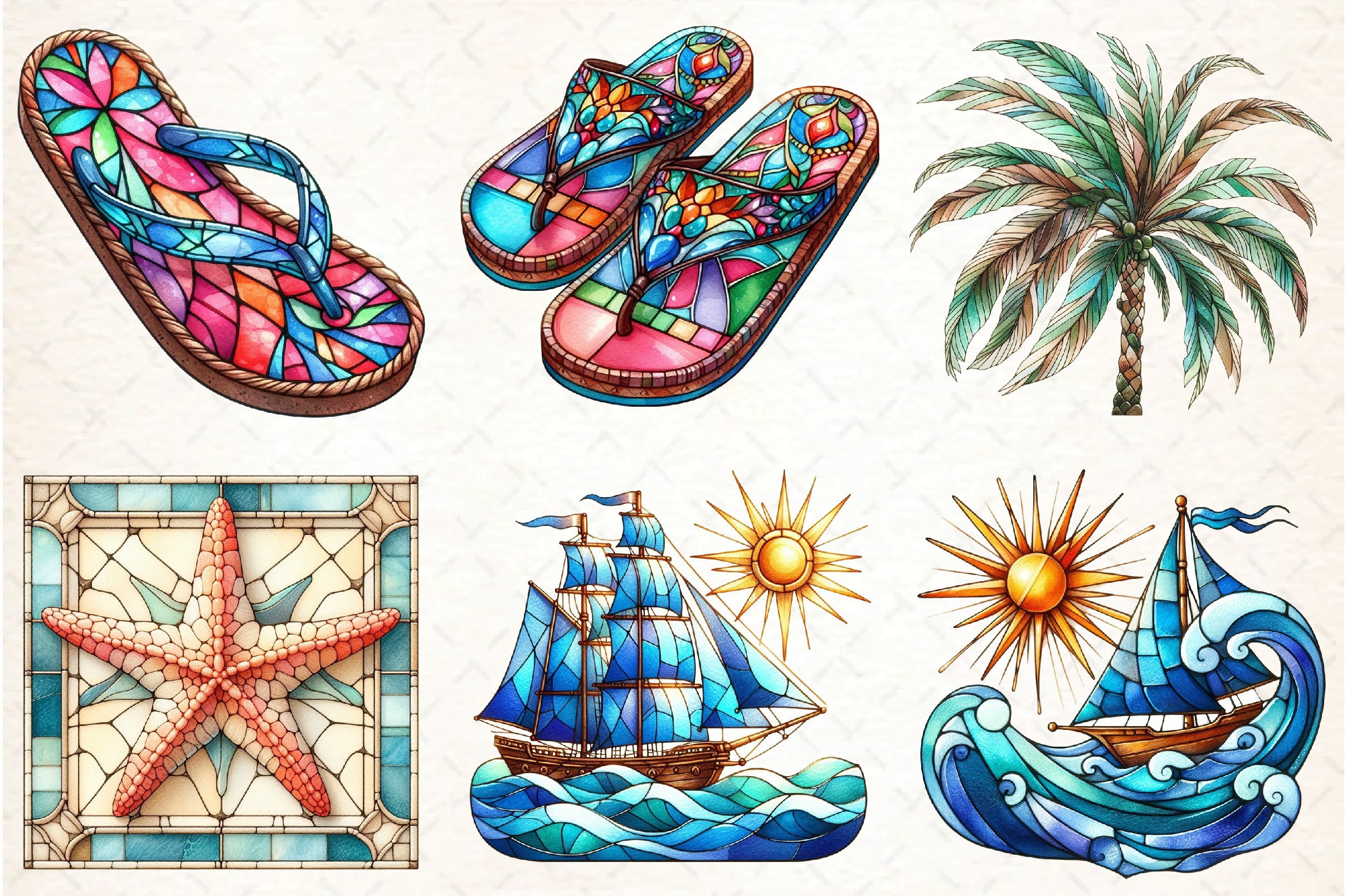 Stained Glass Summer Clipart Bundle