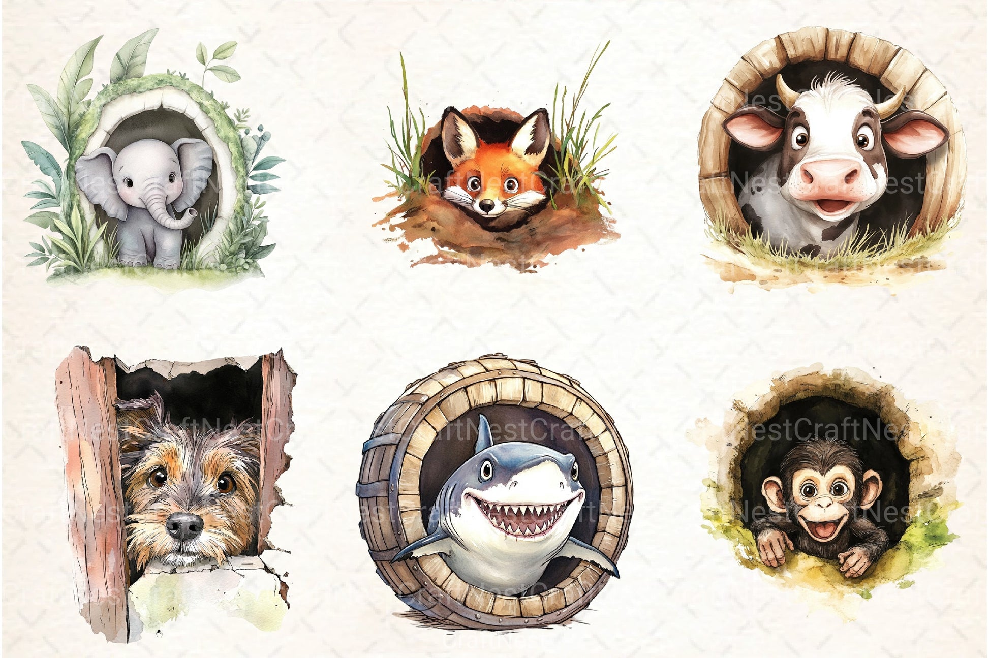 Funny Animals in Hole Clipart Bundle 13 - CraftNest - Digital Crafting and Art