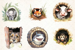 Funny Animals in Hole Clipart Bundle 13 - CraftNest - Digital Crafting and Art