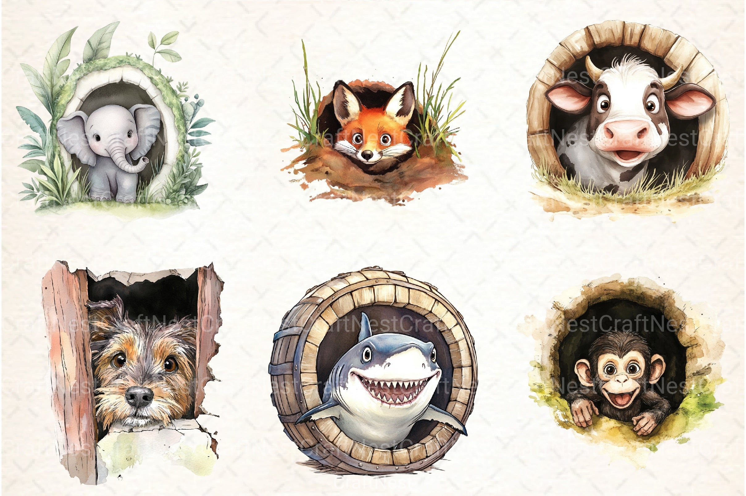 Funny Animals in Hole Clipart Bundle 13 - CraftNest - Digital Crafting and Art