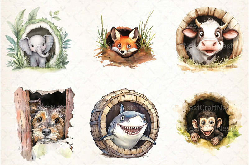 Funny Animals in Hole Clipart Bundle 13 - CraftNest - Digital Crafting and Art