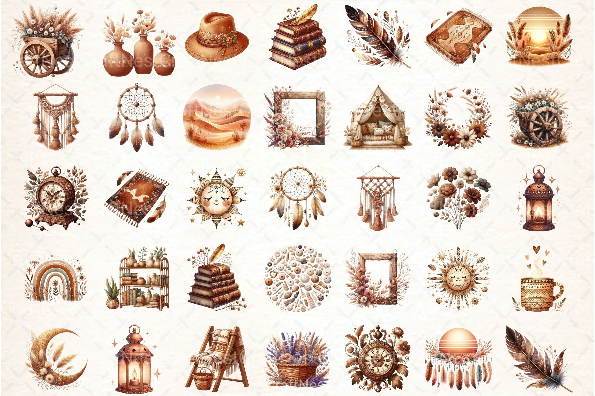 Boho Brown Clipart Bundle - CraftNest - Digital Crafting and Art