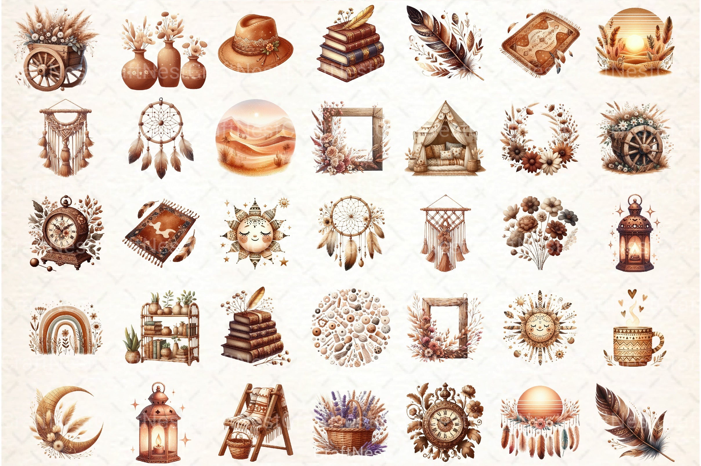 Boho Brown Clipart Bundle - CraftNest - Digital Crafting and Art