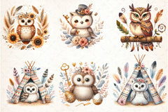 Boho Owl Clipart Bundle 99 - CraftNest - Digital Crafting and Art