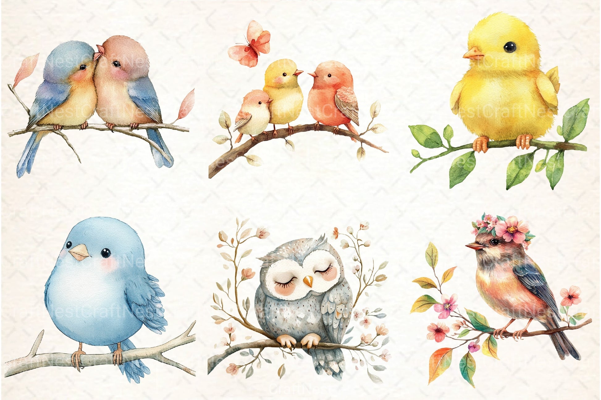 Cute Birds on Branch Clipart Bundle - CraftNest - Digital Crafting and Art