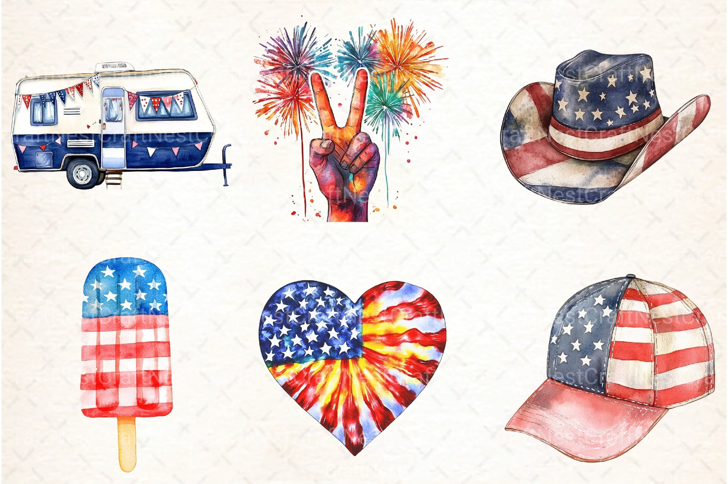 Retro 4th of July Clipart Bundle 13 - CraftNest - Digital Crafting and Art