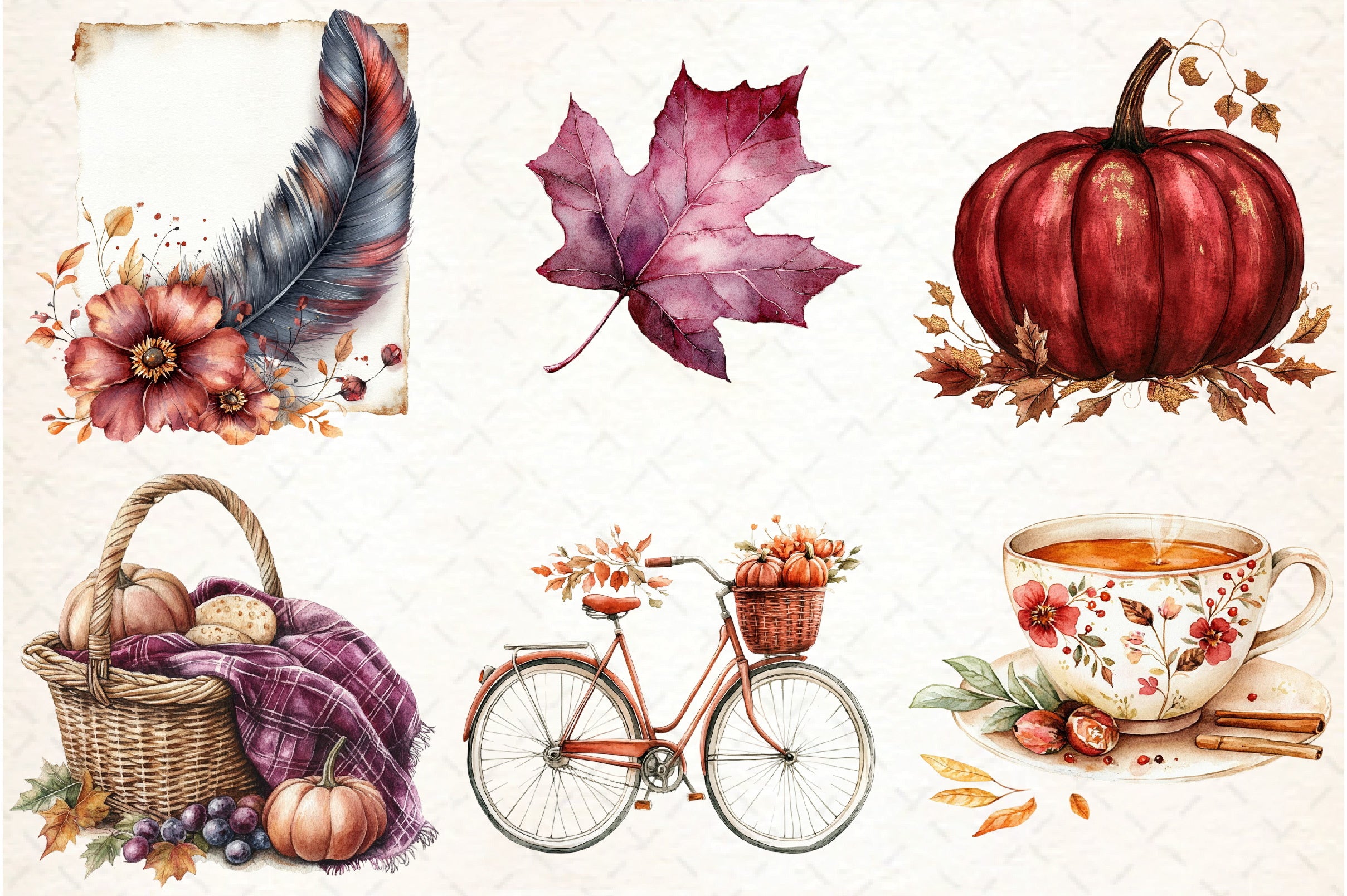 Burgundy Autumn Clipart Bundle