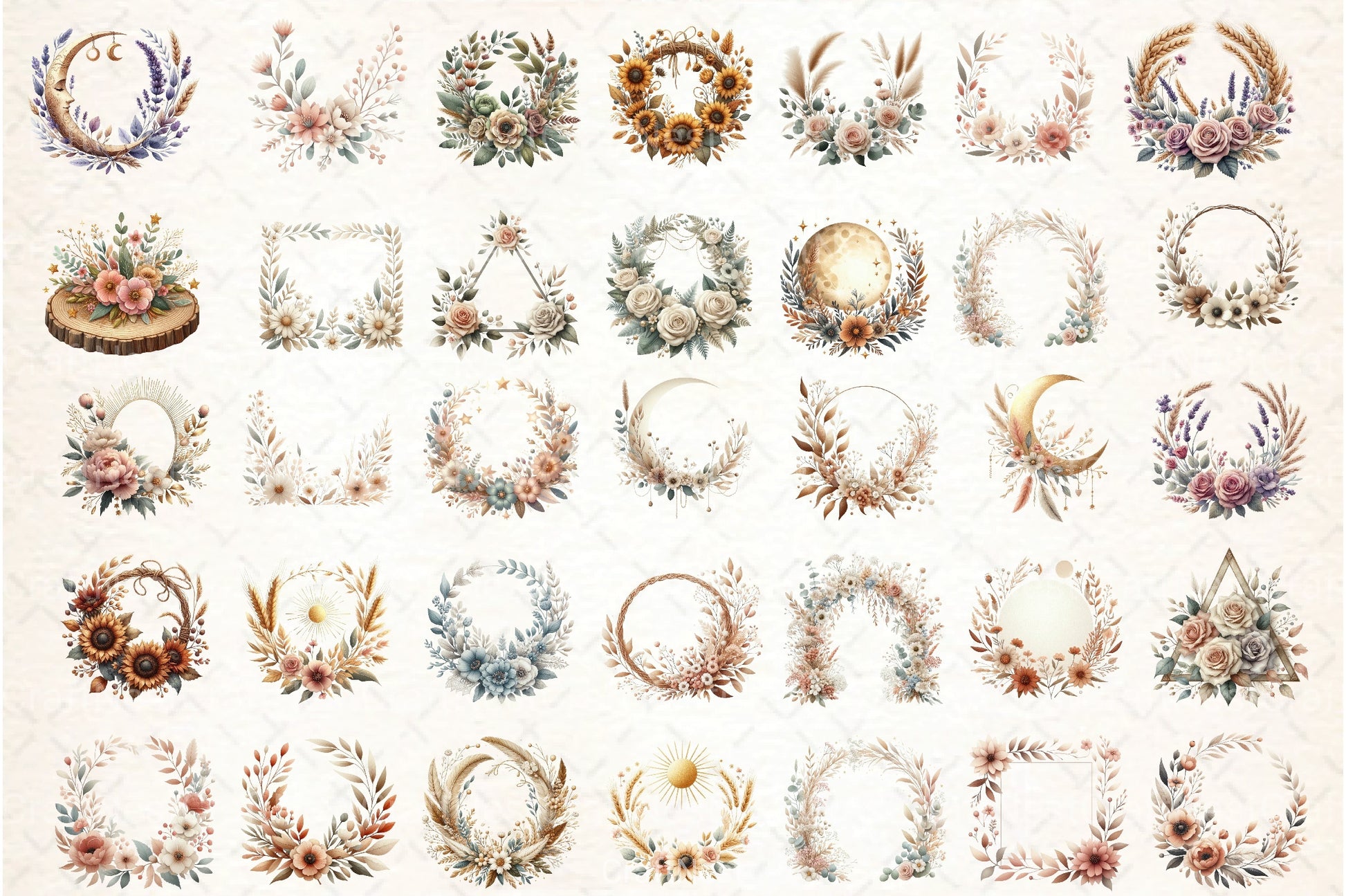 Boho Floral Frame Border Wreath Clipart Bundle - CraftNest - Digital Crafting and Art