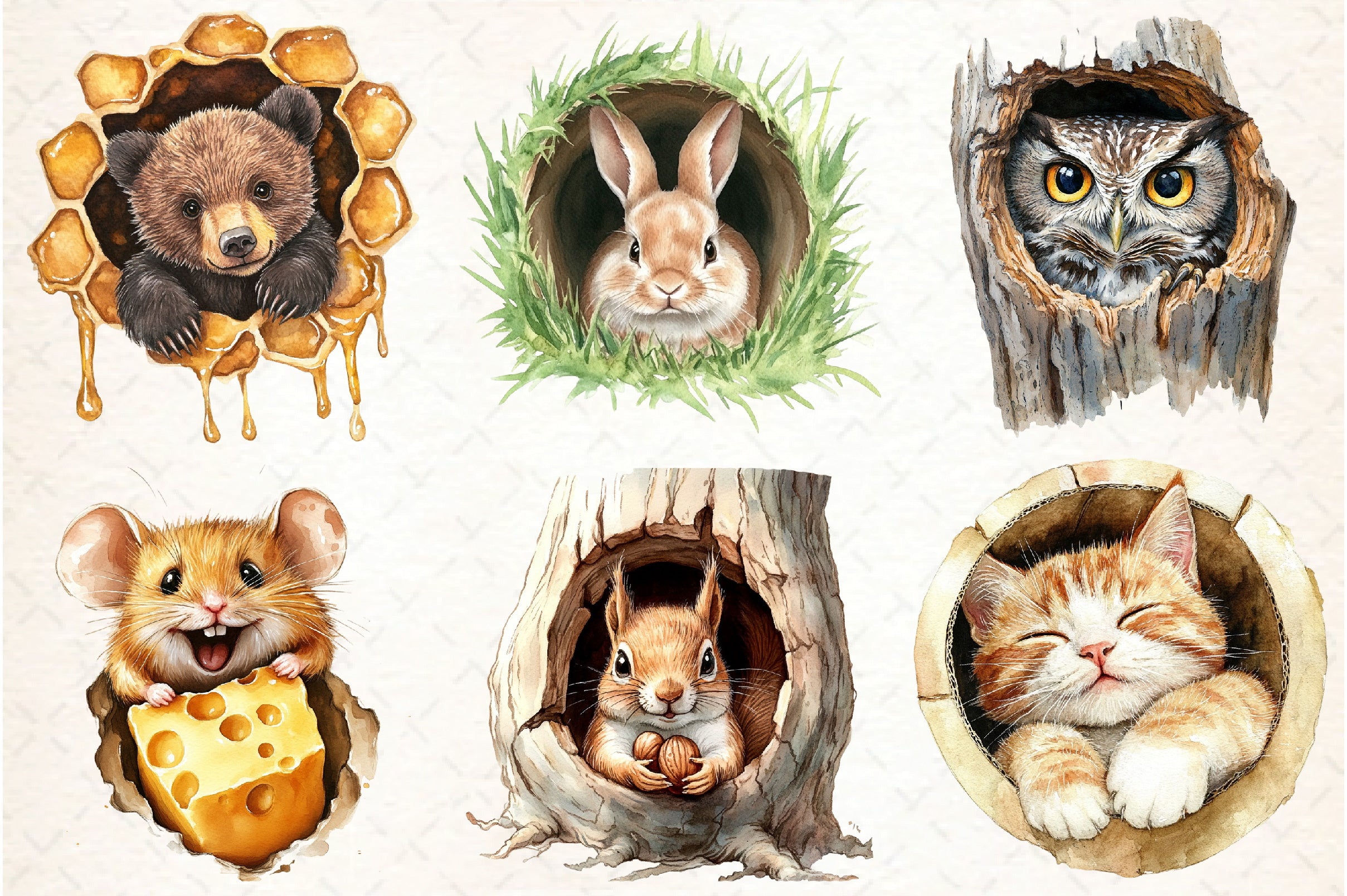 Funny Animals in Hole Clipart Bundle