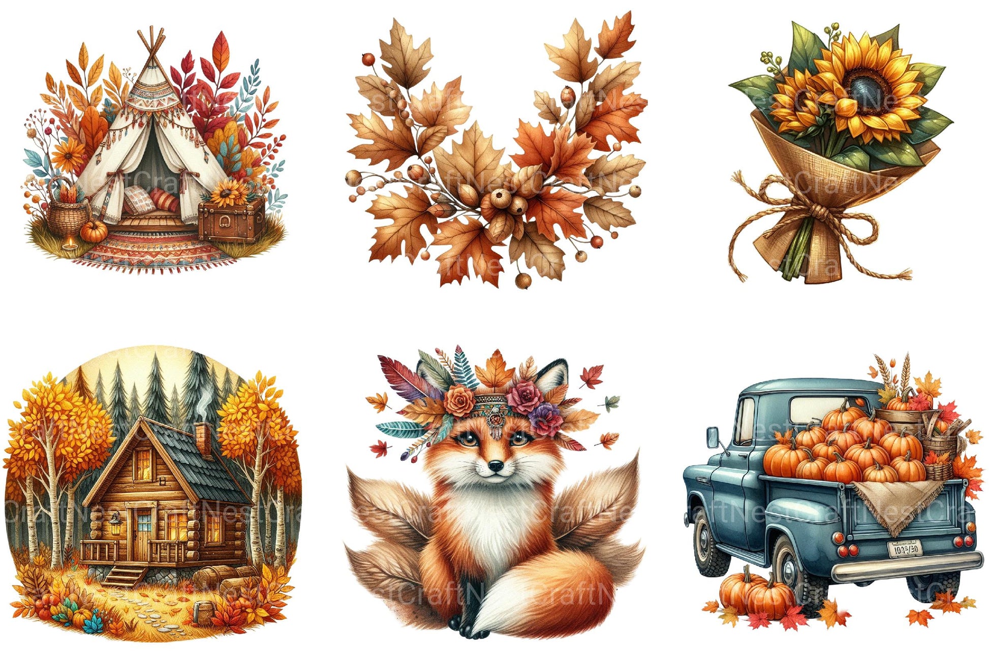 Boho Autumn Clipart - CraftNest - Digital Crafting and Art