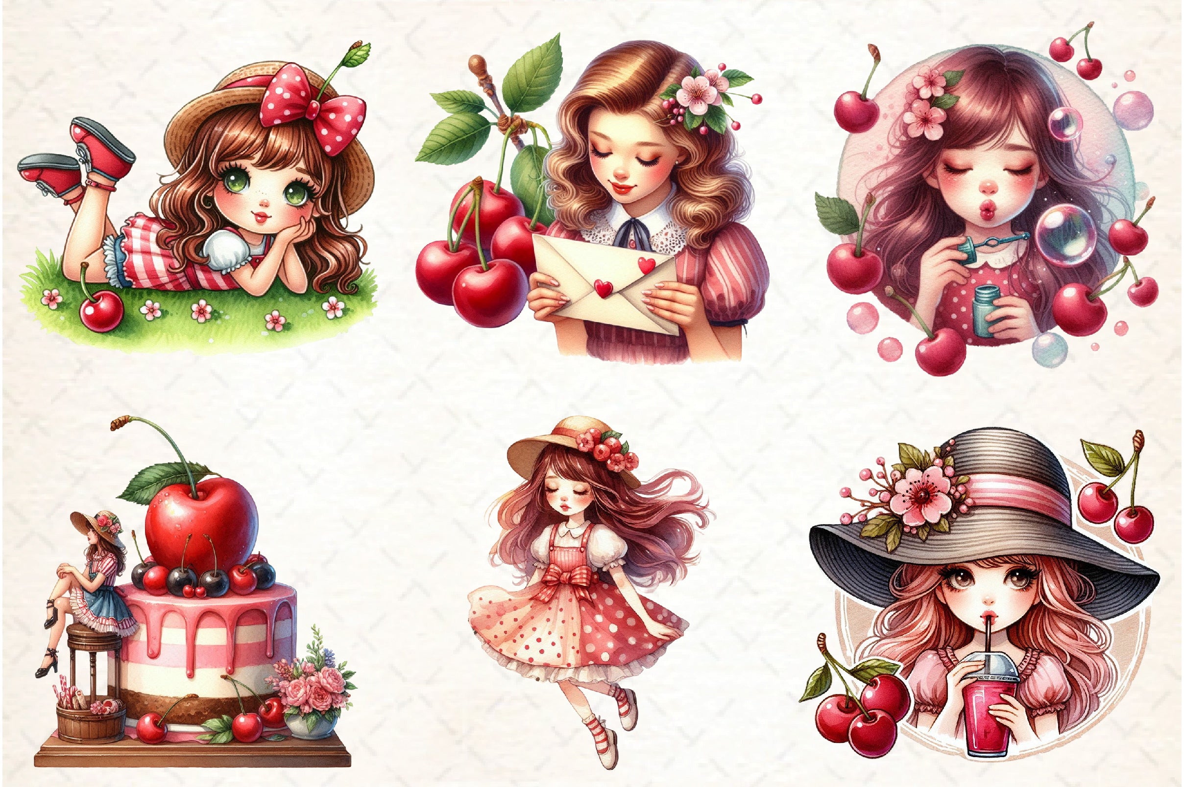 Cherry Girl Clipart Bundle