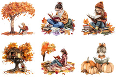 Back to School Autumn Girl Reading Clipart - CraftNest - Digital Crafting and Art