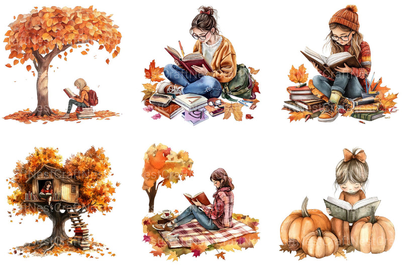 Back to School Autumn Girl Reading Clipart - CraftNest - Digital Crafting and Art