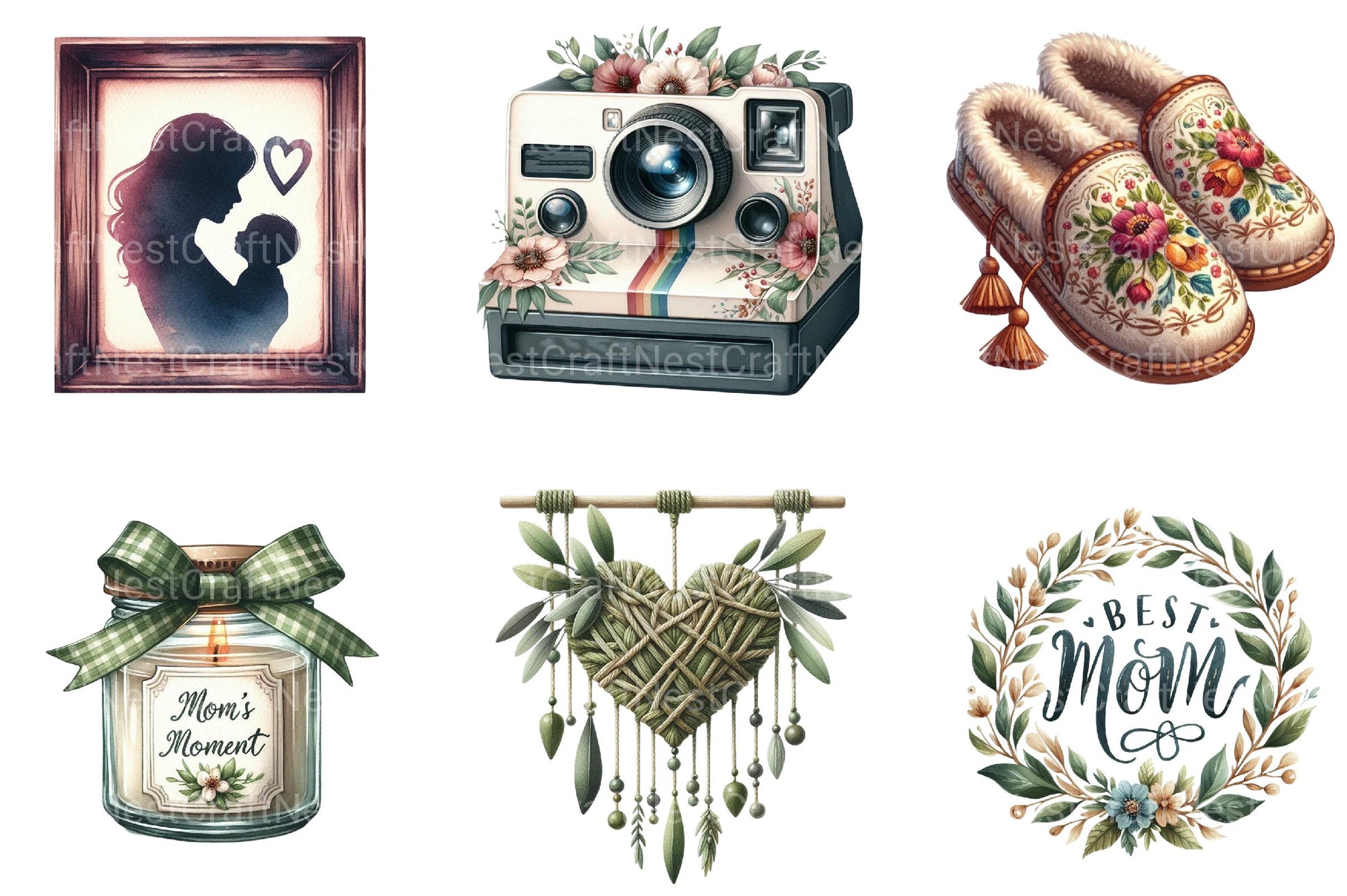 Boho Olive Green Mother’s Day Clipart - CraftNest - Digital Crafting and Art