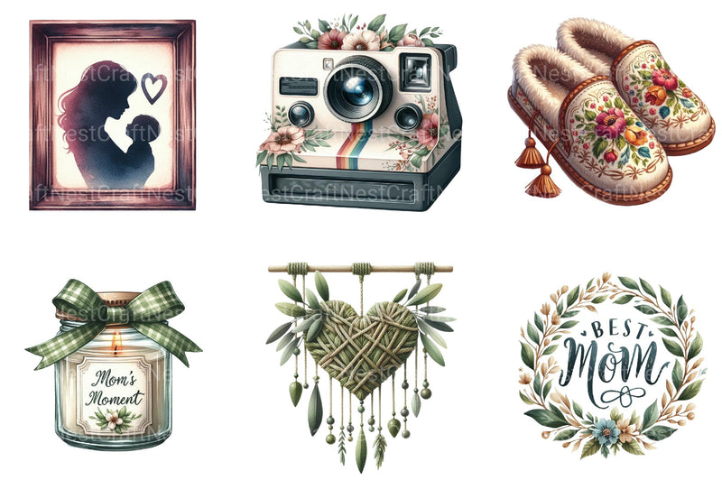 Boho Olive Green Mother’s Day Clipart - CraftNest - Digital Crafting and Art