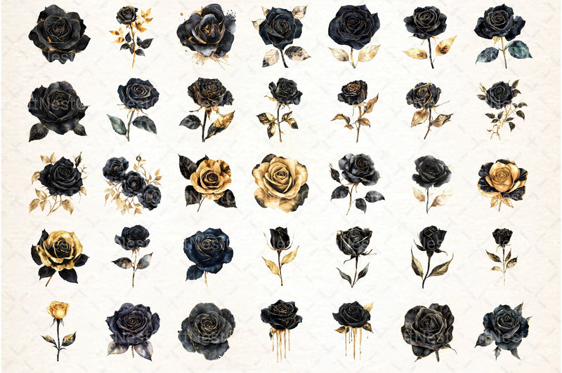 Black and Gold Rose Clipart Bundle - CraftNest - Digital Crafting and Art