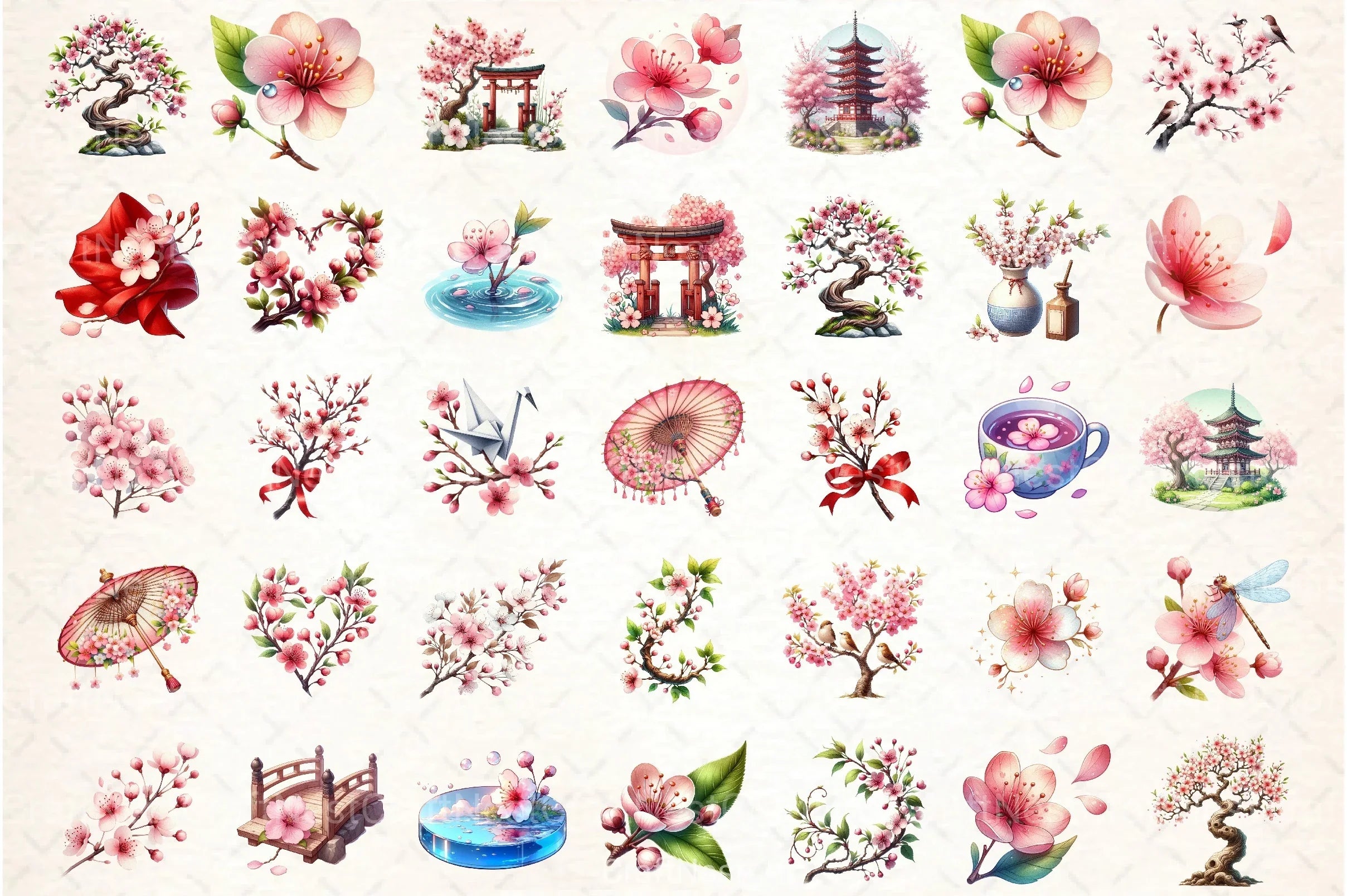 Japanese Cherry Blossom Clipart Bundle - CraftNest - Digital Crafting and Art